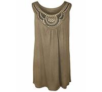 FAIRY TRENDZ LTD Ladies Sleeveless Long Studded Vest Top Womens Plus Size Stretch Scoop Neck Top Sizes 14-28 (Mocha UK 26-28)