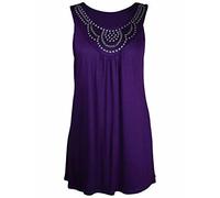 FAIRY TRENDZ LTD Ladies Sleeveless Long Studded Vest Top Womens Plus Size Stretch Scoop Neck Top Sizes 14-28 (Purple UK 22-24)
