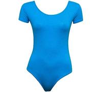 FAIRY TRENDZ LTD Ladies Stretch Bodysuit Top Womens Cap Sleeve Plain Round Neck Stretch Fitted Leotard(Turquoise UK 8-10)