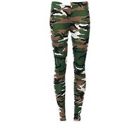 FAIRY TRENDZ LTD Ladies Stretch Long Leggings Womens Plus Size Full Length Plain Leggings Pants UK 8-26 (Green Camouflage Medium-Large UK 12-14)