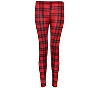 FAIRY TRENDZ LTD Ladies Stretch Long Leggings Womens Plus Size Full Length Plain Leggings Pants UK 8-26 (Red Tartan Medium-Large UK 12-14)