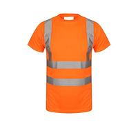 FAIRY TRENDZ LTD Mens High Visibility Crew Neck Short Sleeve Shirt Adults Reflective Tape 2 Tone Work Wear Shirt Orange X Large