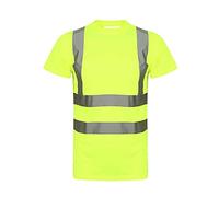 FAIRY TRENDZ LTD Mens High Visibility Crew Neck Short Sleeve Shirt Adults Reflective Tape 2 Tone Work Wear Shirt Yellow Large