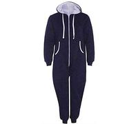 FAIRY TRENDZ LTD Mens Plain Zipper Onesie Unisex Onepiece All in One Hooded Zip Up Overall Jumpsuit Playsuit (Navy 4X Large)
