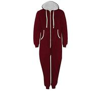 FAIRY TRENDZ LTD Mens Plain Zipper Onesie Unisex Onepiece All in One Hooded Zip Up Overall Jumpsuit Playsuit (Wine X Large)