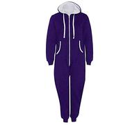 FAIRY TRENDZ LTD Mens Plain Zipper Onesie Unisex Onepiece All in One Hooded Zip Up Overall Jumpsuit Playsuit (Purple 5X Large)