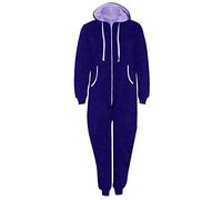 FAIRY TRENDZ LTD Mens Plain Zipper Onesie Unisex Onepiece All in One Hooded Zip Up Overall Jumpsuit Playsuit (Royal Blue 5X Large)