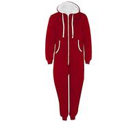 FAIRY TRENDZ LTD Mens Plain Zipper Onesie Unisex Onepiece All in One Hooded Zip Up Overall Jumpsuit Playsuit (Red 5X Large)