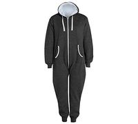 FAIRY TRENDZ LTD Mens Plain Zipper Onesie Unisex Onepiece All in One Hooded Zip Up Overall Jumpsuit Playsuit (Charcoal 4X Large)