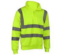 FAIRY TRENDZ LTD Mens Quarter Zip Hi Vis Sweatshirt Reflective Tape Band Pull Over Sweater High Visibility Fleece Top (Yellow Medium)