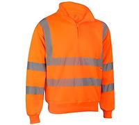 FAIRY TRENDZ LTD Mens Quarter Zip Hi Vis Sweatshirt Reflective Tape Band Pull Over Sweater High Visibility Fleece Top (Orange 4X-Large)