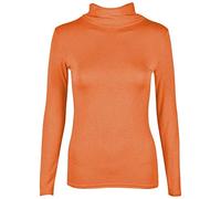 FAIRY TRENDZ LTD New Ladies Polo Neck Jumper Stretch Long Sleeve Womens Plain Top Jumper 8-26 (Orange UK 12-14)
