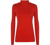 FAIRY TRENDZ LTD New Ladies Polo Neck Jumper Stretch Long Sleeve Womens Plain Top Jumper 8-26 (Red UK 12-14)