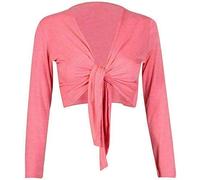 FAIRY TRENDZ LTD New Ladies Shrug Tie Up Long Sleeve Top Womens Plain Cropped Bolero Shrug UK 8-26 (Coral UK 16-18)