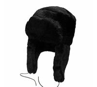 FAIRY TRENDZ LTD Russian Trapper Hat with Badge One Size Faux Fur Ushanka-Cossack Ear Flaps Hat Warm Winter Hat Cap (Black Without Badge One Size)