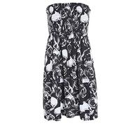 FAIRY TRENDZ LTD Women Beach Cover up Ladies Summer Sleeveless Strapless Off Shoulder Printed Bandeau Boob Tube Casual Mini Dress Sheering Top(Skull Rose UK 8-10)