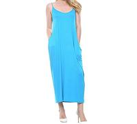 FAIRY TRENDZ LTD Women Cami Strappy Maxi Dress Casual Loose Pockets Sundress Sleeveless Summer Beach Long Dress (Turquoise UK 12-14)