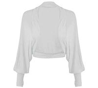 FAIRY TRENDZ LTD Women Ladies Batwing Shrug Cropped Cardigan Long Sleeve Plain Jersey Stretch Batwing Top (White UK 20-22)