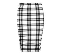 FAIRY TRENDZ LTD Women’s Pencil midi Skirt with an Elasticated Waist Ladies Bodycon Knee Length Design Pencil Office Skirt(White Tartan UK 16-18)