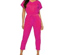FAIRY TRENDZ LTD Womens 2pcs Loungewear Pullover Tracksuit Ladies Tops and Jogger Summer Drawstring Pants Outfits Bottom Short Sleeve Suit Casual Set(Hot Pink V Neck UK 16-18)