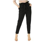 FAIRY TRENDZ LTD Womens Belted Paper Bag Trousers Ladies Tie UP Tapered High Waisted Elasticated Slim Pants (Black UK 20-22)