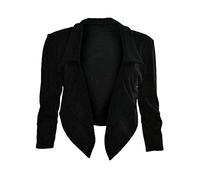 FAIRY TRENDZ LTD Womens Black White Striped Crop Waterfall Blazer Ladies Casual Plain Jacket Coat (Black UK 8-10)