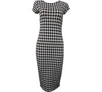 FAIRY TRENDZ LTD Womens Bodycon Stretch Cape Sleeve Midi Dress Ladies Round Neck Fancy Party Midi Dress (Dog Tooth UK 24-26)