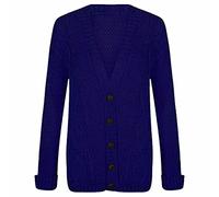 FAIRY TRENDZ LTD Womens Cable Knitted Button Cardigan Long Sleeve Ladies Boyfriend Chunky Grandad Cardigan Top(Royal Blue UK 20-22)