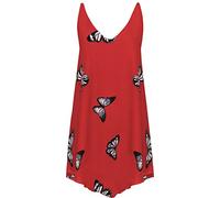 FAIRY TRENDZ LTD Women's Chiffon Butterfly Print Lined Sleeveless Dip Hem Vest Top Ladies Summer Fashion V Neck Shirt Top (Red UK 16)