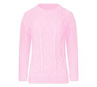 FAIRY TRENDZ LTD Womens Chunky Diamond Cable Knitted Jumper Ladies Long Sleeve Pull Over Sweater Top UK 8-18 (Baby Pink UK 12-14)