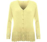 FAIRY TRENDZ LTD Womens Crochet Knitted Button Cardigan Ladies Long Sleeve Sweater V Neck Top Plus Size 14-24 (Yellow UK 14-16)