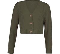 FAIRY TRENDZ LTD Womens Crop Cable Knitted 3 Button Open Cardigan Long Sleeves Cropped Sweater Khaki