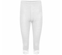 FAIRY TRENDZ LTD Womens Cropped 3/4 Length Cotton Leggings with Lace Ladies Trim Edges Stretch Trouser Pants (White UK 16-18)