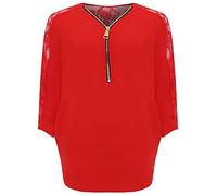 FAIRY TRENDZ LTD Womens Floral Lace Back Batwing Sleeve Chiffon Top Ladies Zip V Neck Crepe Top Plus Size Blouse (Red UK 20)