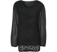 FAIRY TRENDZ LTD Womens Floral Lace Chiffon Mesh Top Ladies Long Sleeve Party Blouse Plus Size UK 14-28 (Black UK 20)