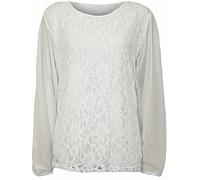 FAIRY TRENDZ LTD Womens Floral Lace Chiffon Mesh Top Ladies Long Sleeve Party Blouse Plus Size UK 14-28 (White UK 26-28)