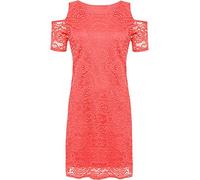 FAIRY TRENDZ LTD Womens Floral Lace Lined Cut Out Cold Shoulder Dress Ladies Short Sleeve Dress Plus Size 14-28 (Coral UK 16)