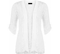 FAIRY TRENDZ LTD Womens Floral Lace Turn Up Short Sleeve Waterfall Cardigan Ladies Open Front Cardigan Top Plus Size (White UK 18)