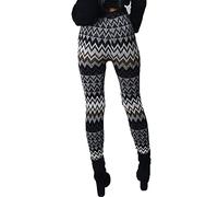 FAIRY TRENDZ LTD Womens Full Length Knitted Leggings Ladies Christmas Winter Snow Fashion Facncy Pants (Zigzag Knited Grey/Black/White UK 12)