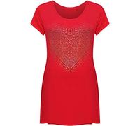 FAIRY TRENDZ LTD Womens Heart Stud Hanky Hem Shirt Ladies Short Sleeve Long Printed Shirt Plus Size 14-28 (Red UK 20)