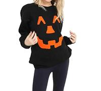 FAIRY TRENDZ LTD Womens Horror Face Knitted Jumper Ladies Halloween Sweater Long Sleeve Scary Party Top Size UK 8-22 (Black UK 12-14)