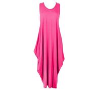 FAIRY TRENDZ LTD Womens Italian Parachute Tulip Dress Ladies Lagenlook Stretchy Sleeveless Long Tunic Top (Fuchsia UK 12-14)