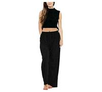 FAIRY TRENDZ LTD Womens ITY Palazzo Wide Leg Flared Loose Fit Ladies Drawstring Baggy Pants Plus Size Plain Trousers(Black UK 22-24)