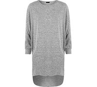 FAIRY TRENDZ LTD Womens Knit Plain Oversized Long Sleeve Top Ladies Batwing Dip Hem Baggy Top 8-26 (Dark Grey UK 20-22)