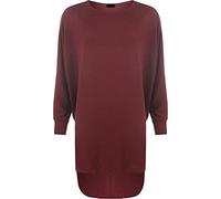 FAIRY TRENDZ LTD Womens Knit Plain Oversized Long Sleeve Top Ladies Batwing Dip Hem Baggy Top 8-26 (Wine UK 20-22)
