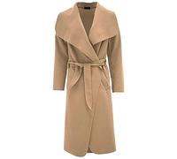 FAIRY TRENDZ LTD Womens Ladies Italian Trench Long Coat Waterfall Duster Cape Belted Cardigan Winter Wear Jacket Wrap Coat Camel UK 16-18