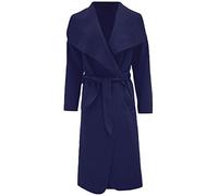 FAIRY TRENDZ LTD Womens Ladies Italian Trench Long Coat Waterfall Duster Cape Belted Cardigan Winter Wear Jacket Wrap Coat Navy UK 12-14