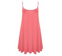 FAIRY TRENDZ LTD Womens Ladies Plus Size Plain Printed Strappy Sleeveless Cami Swing Dress 8-26(Coral UK 24-26)