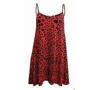 FAIRY TRENDZ LTD Womens Ladies Plus Size Plain Printed Strappy Sleeveless Cami Swing Dress 8-26(Red Leopard UK 20-22)