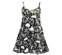 FAIRY TRENDZ LTD Womens Ladies Plus Size Plain Printed Strappy Sleeveless Cami Swing Dress 8-26(Skull UK 20-22)
